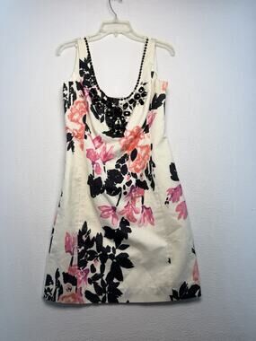 Lilly Pulitzer White Black Floral metallic Brocade Beaded Lined Dress Size 6
